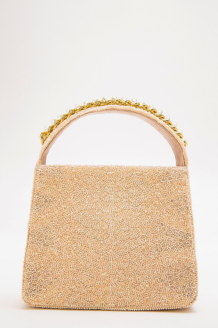 Apricot Suede Bead Hand Embroidered Clutch by Doux Amour at Pernia's Pop Up Shop