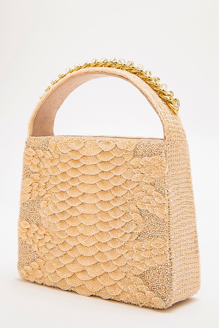 Apricot Suede Bead Hand Embroidered Clutch by Doux Amour at Pernia's Pop Up Shop