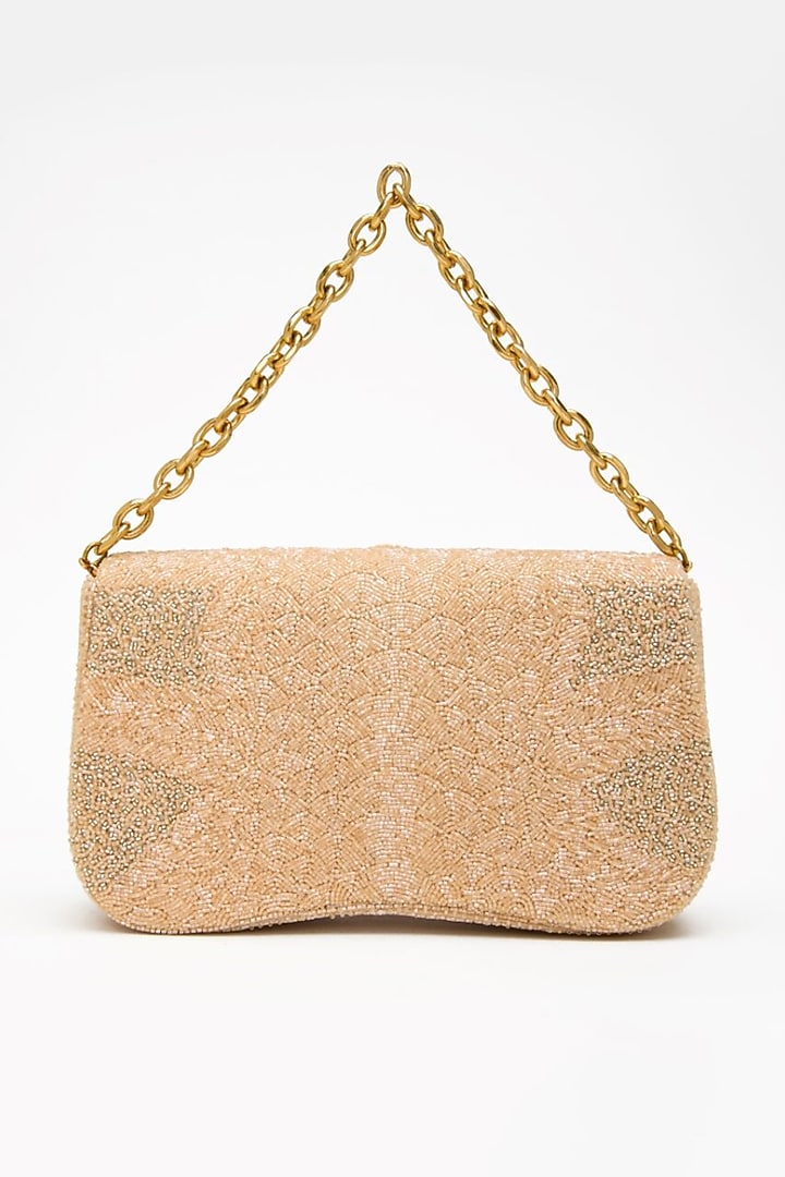 Apricot Microfiber Suede Japanese Bugle Bead Work Clutch by Doux Amour at Pernia's Pop Up Shop