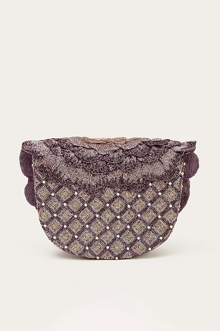 Amethyst Purple Faux Suede Hand Embroidered Clutch by Doux Amour at Pernia's Pop Up Shop