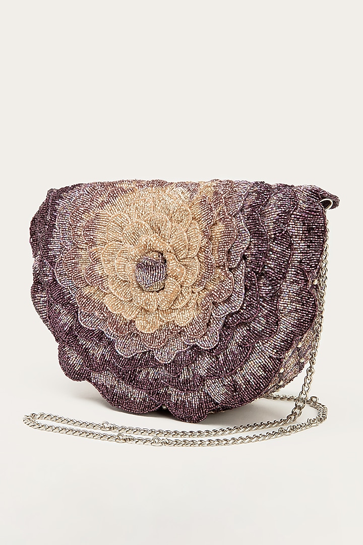 Amethyst Purple Faux Suede Hand Embroidered Clutch by Doux Amour at Pernia's Pop Up Shop