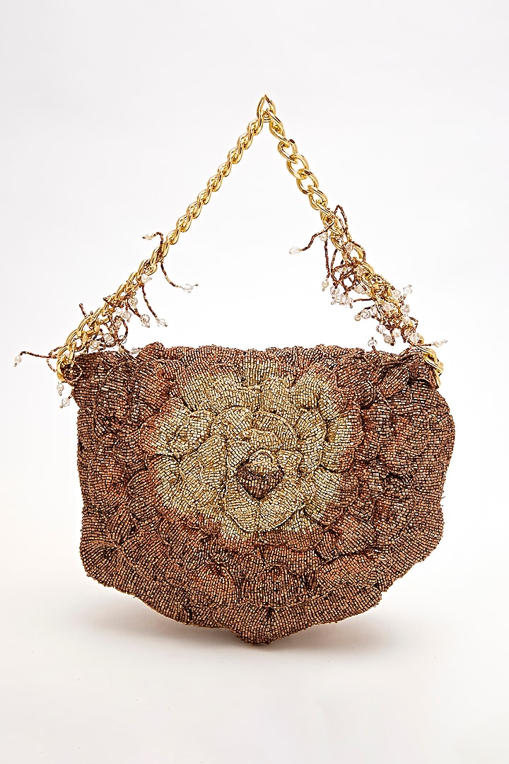 Copper Faux Suede Hand Embroidered Clutch by Doux Amour at Pernia's Pop Up Shop