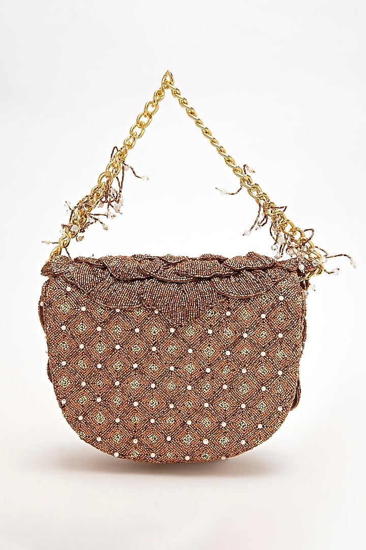 Copper Faux Suede Hand Embroidered Clutch by Doux Amour at Pernia's Pop Up Shop