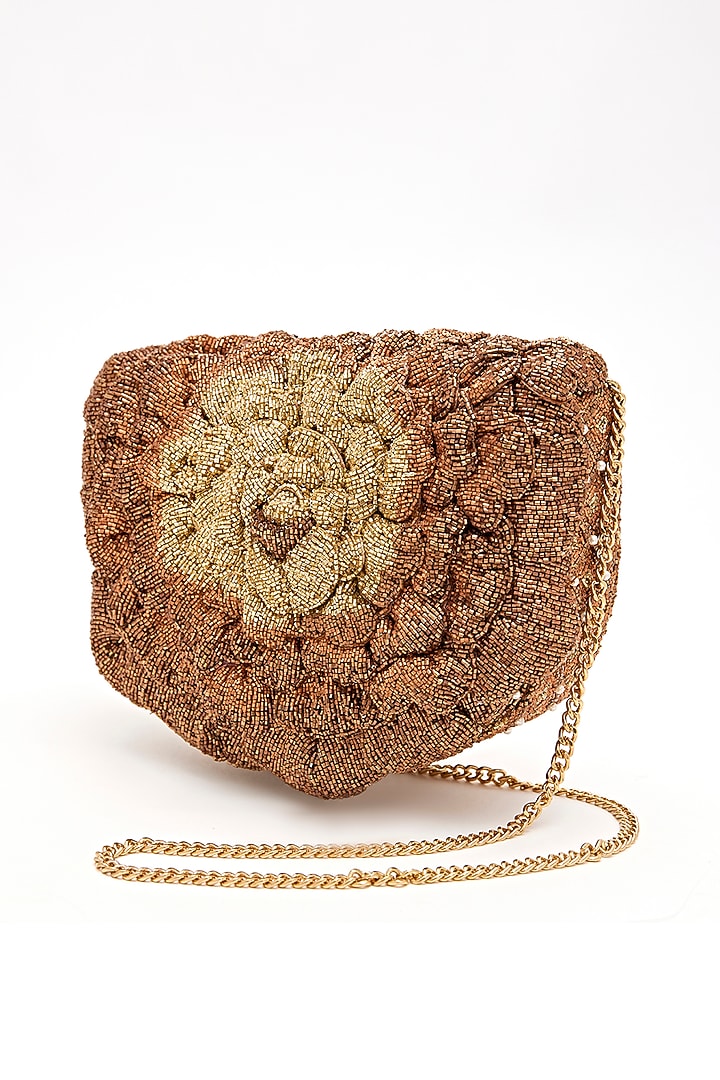 Copper Faux Suede Hand Embroidered Clutch by Doux Amour at Pernia's Pop Up Shop