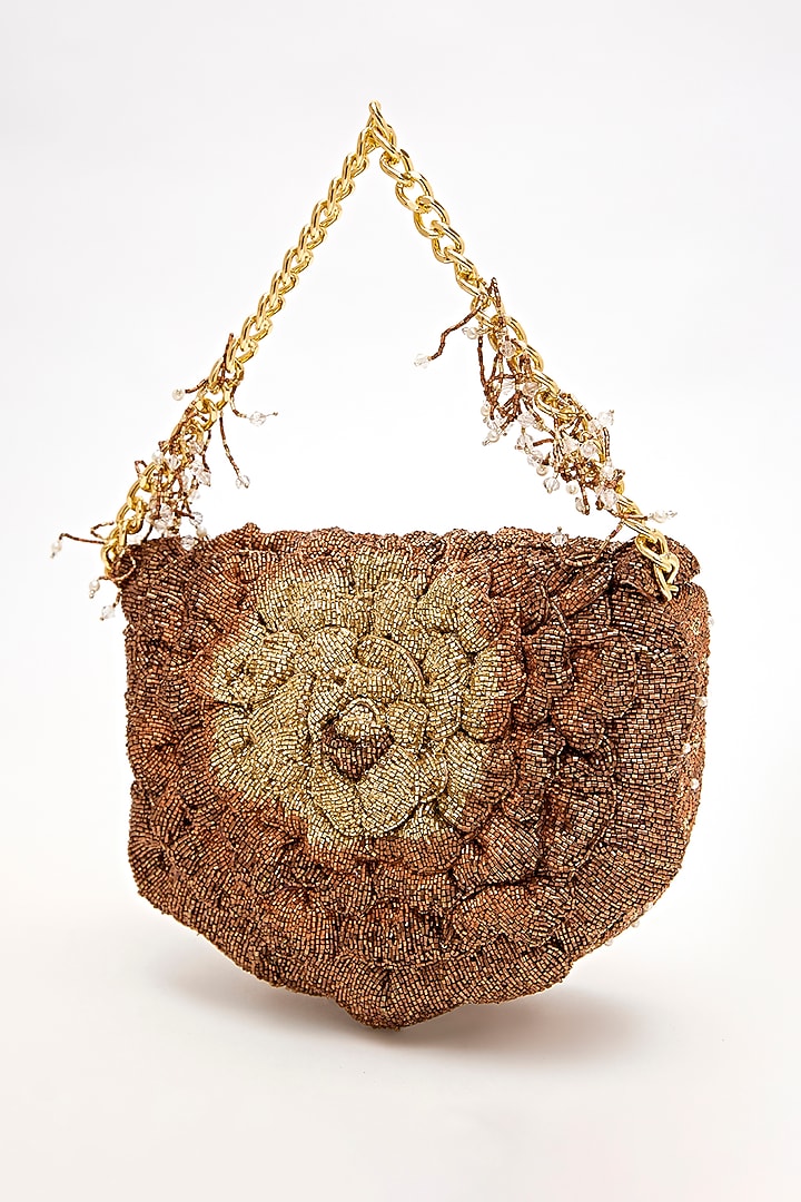 Copper Faux Suede Hand Embroidered Clutch by Doux Amour at Pernia's Pop Up Shop