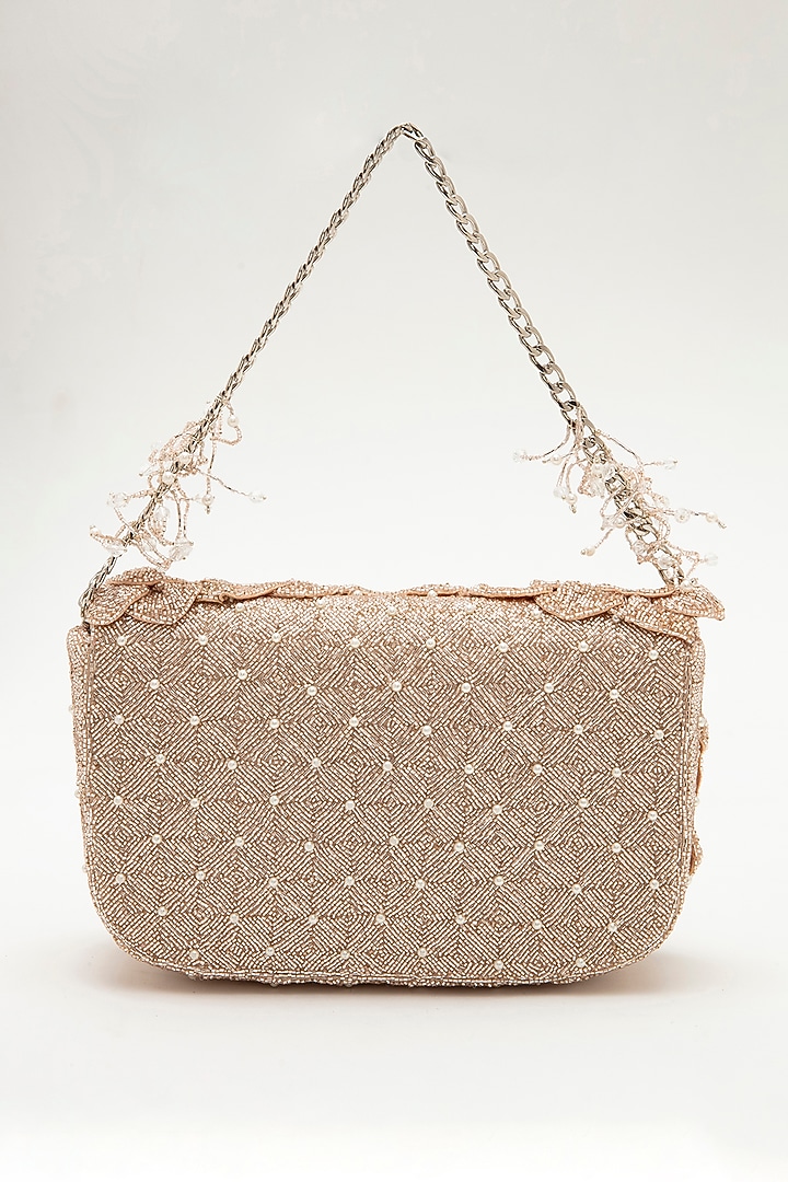 Rose Gold Faux Suede Hand Embroidered Clutch by Doux Amour at Pernia's Pop Up Shop