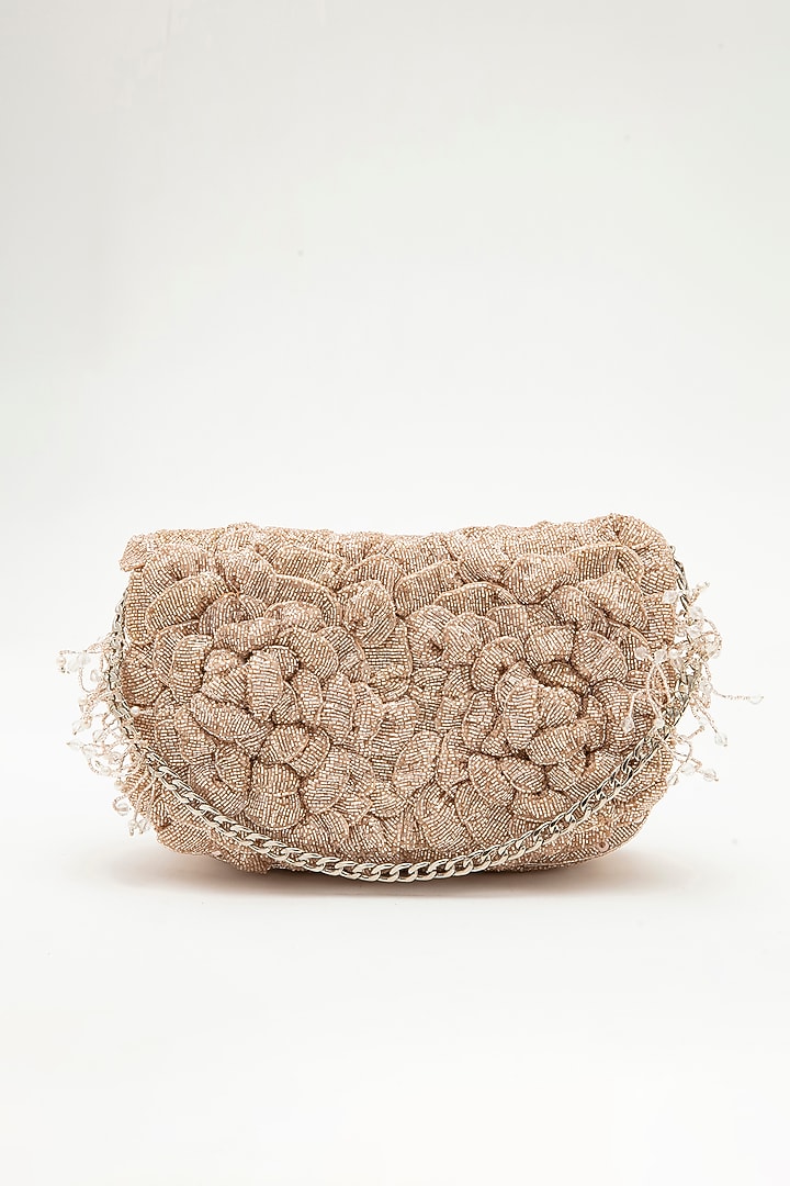 Rose Gold Faux Suede Hand Embroidered Clutch by Doux Amour at Pernia's Pop Up Shop