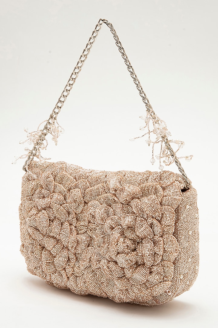 Rose Gold Faux Suede Hand Embroidered Clutch by Doux Amour at Pernia's Pop Up Shop