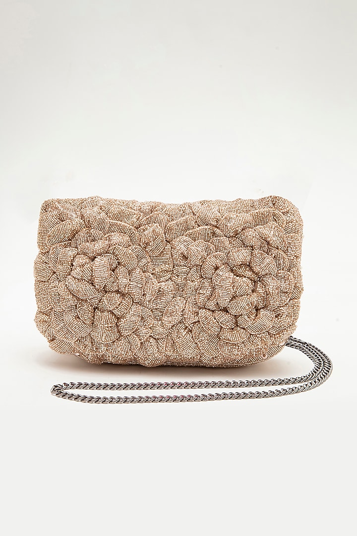 Rose Gold Faux Suede Hand Embroidered Clutch by Doux Amour at Pernia's Pop Up Shop