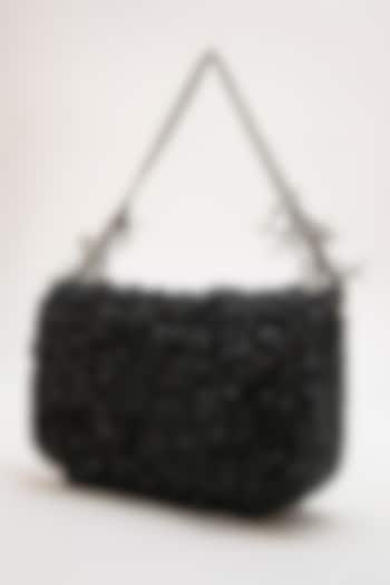 Black Faux Suede Hand Embroidered Clutch by Doux Amour at Pernia's Pop Up Shop