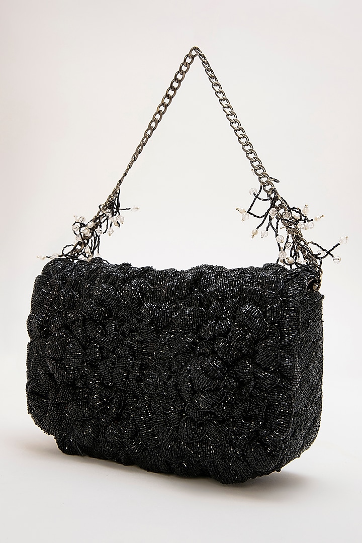 Black Faux Suede Hand Embroidered Clutch by Doux Amour at Pernia's Pop Up Shop