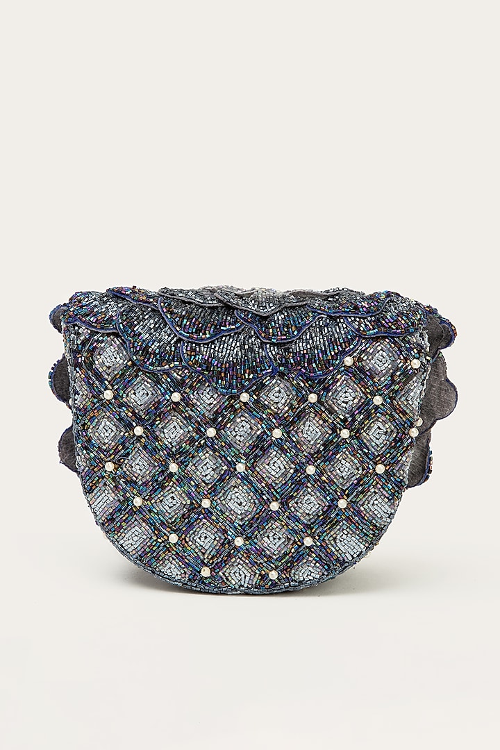 Galaxy Blue Faux Suede Hand Embroidered Clutch by Doux Amour at Pernia's Pop Up Shop