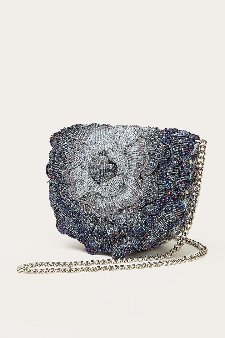 Galaxy Blue Faux Suede Hand Embroidered Clutch by Doux Amour at Pernia's Pop Up Shop