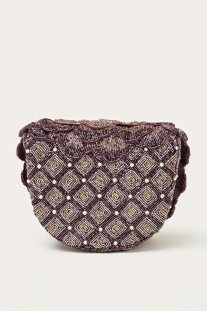 Amethyst Purple Faux Suede Hand Embroidered Clutch by Doux Amour at Pernia's Pop Up Shop