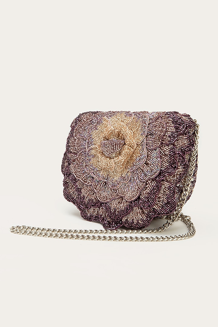 Amethyst Purple Faux Suede Hand Embroidered Clutch by Doux Amour at Pernia's Pop Up Shop