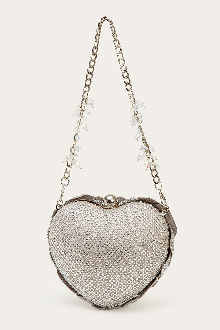 Silver Faux Suede Hand Embroidered Clutch by Doux Amour at Pernia's Pop Up Shop