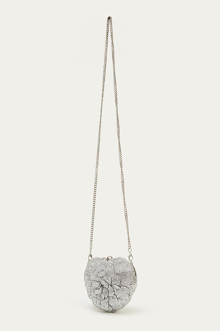 Silver Faux Suede Hand Embroidered Clutch by Doux Amour at Pernia's Pop Up Shop
