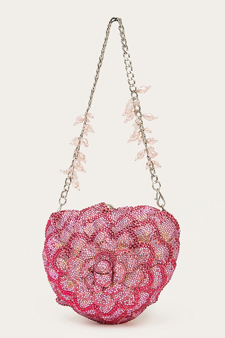 Blush Faux Suede Hand Embroidered Clutch by Doux Amour