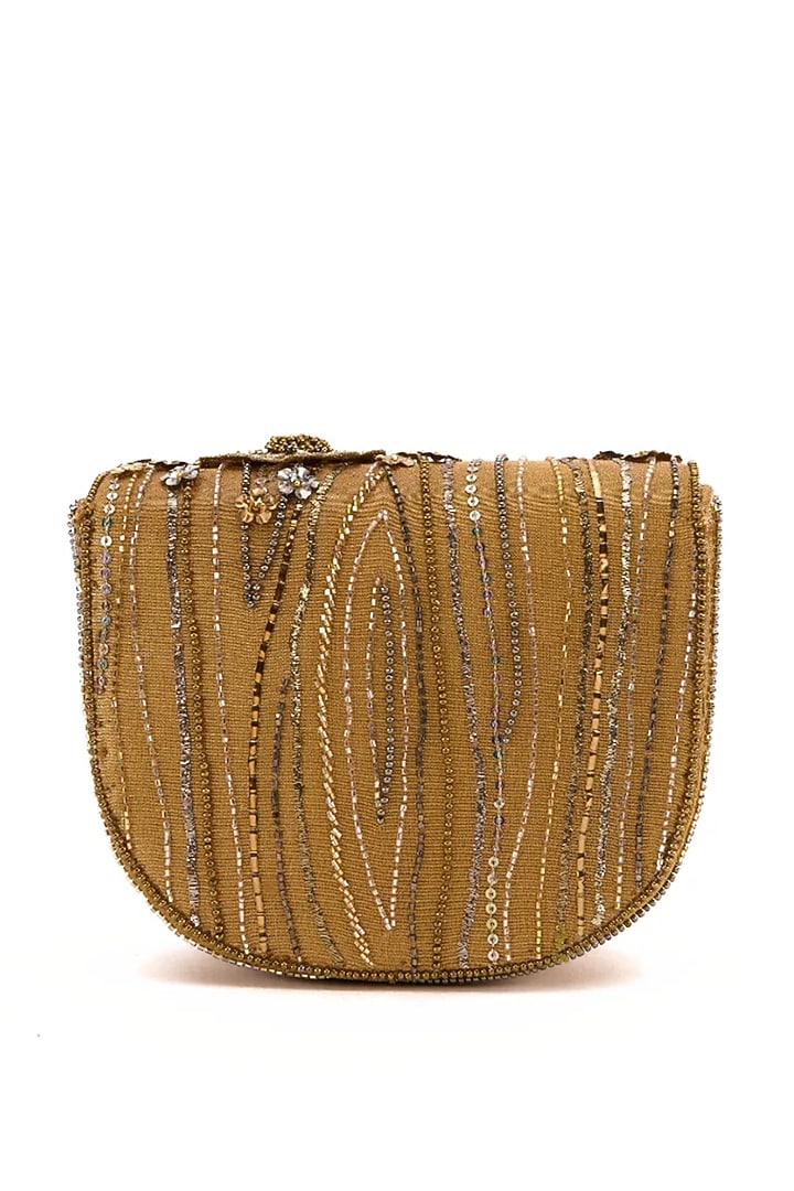 Vintage Gold Faux Suede Hand Embroidered Clutch by Doux Amour at Pernia's Pop Up Shop