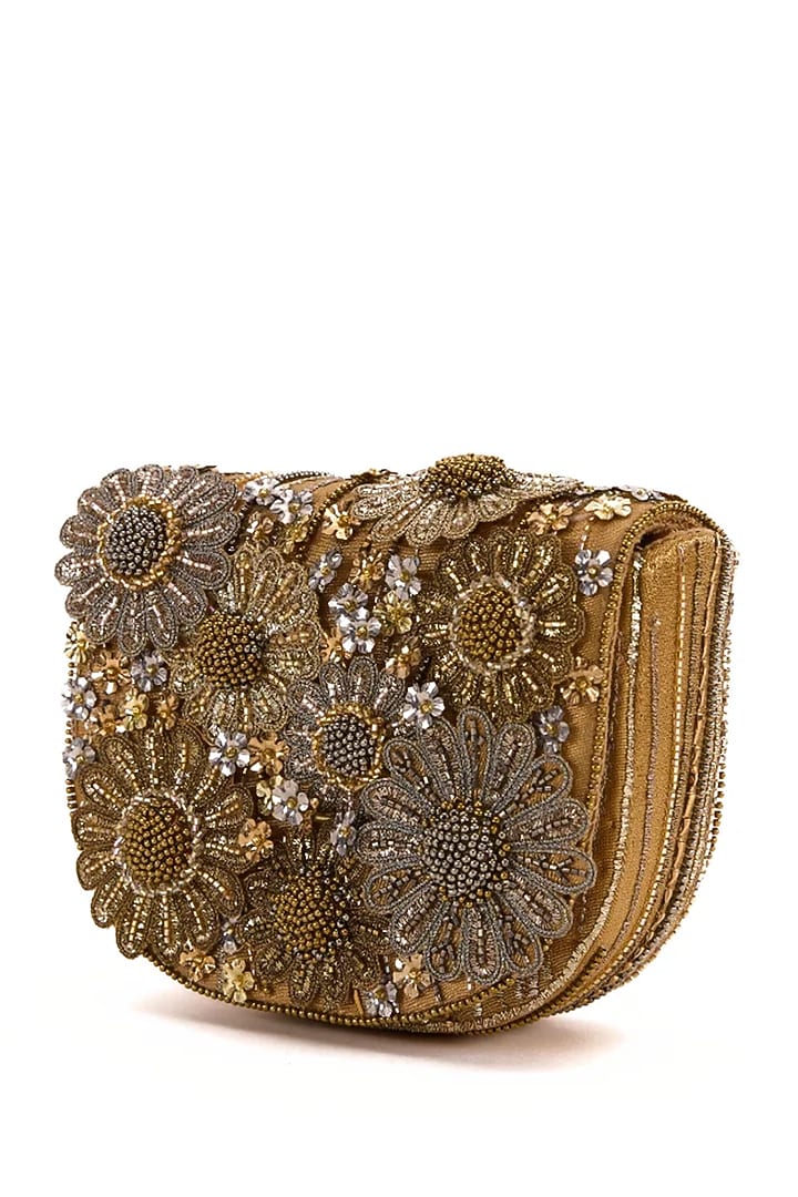 Vintage Gold Faux Suede Hand Embroidered Clutch by Doux Amour at Pernia's Pop Up Shop