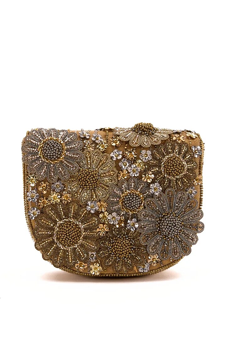 Vintage Gold Faux Suede Hand Embroidered Clutch by Doux Amour at Pernia's Pop Up Shop