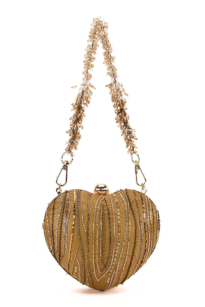 Vintage Gold Faux Suede Hand Embroidered Clutch by Doux Amour at Pernia's Pop Up Shop
