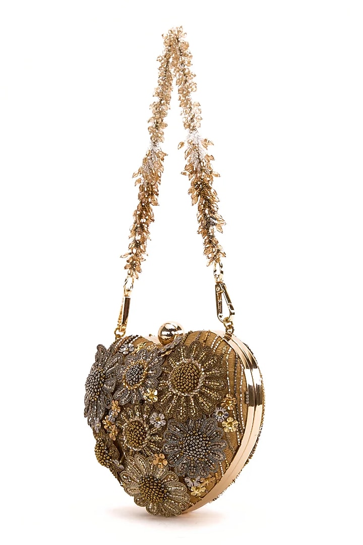 Vintage Gold Faux Suede Hand Embroidered Clutch by Doux Amour at Pernia's Pop Up Shop
