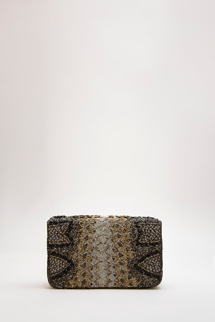 Brown Luxe Microfiber Suede Japanese Bugle Beaded Handcrafted Clutch by Doux Amour at Pernia's Pop Up Shop