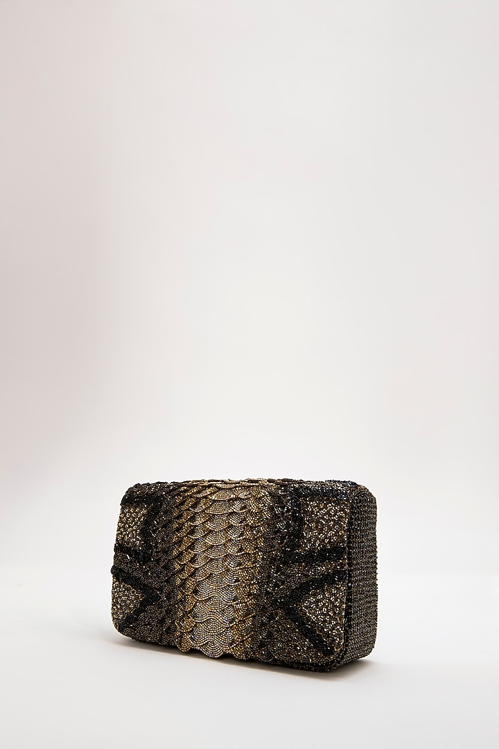 Brown Luxe Microfiber Suede Japanese Bugle Beaded Handcrafted Clutch by Doux Amour at Pernia's Pop Up Shop
