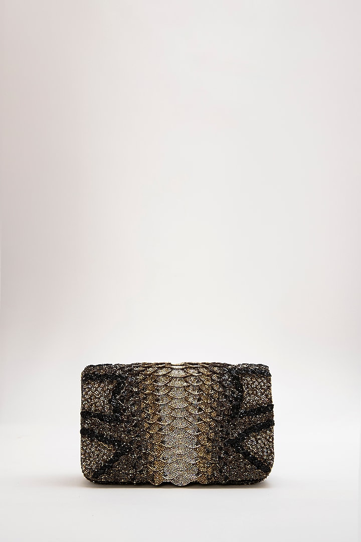 Brown Luxe Microfiber Suede Japanese Bugle Beaded Handcrafted Clutch by Doux Amour at Pernia's Pop Up Shop
