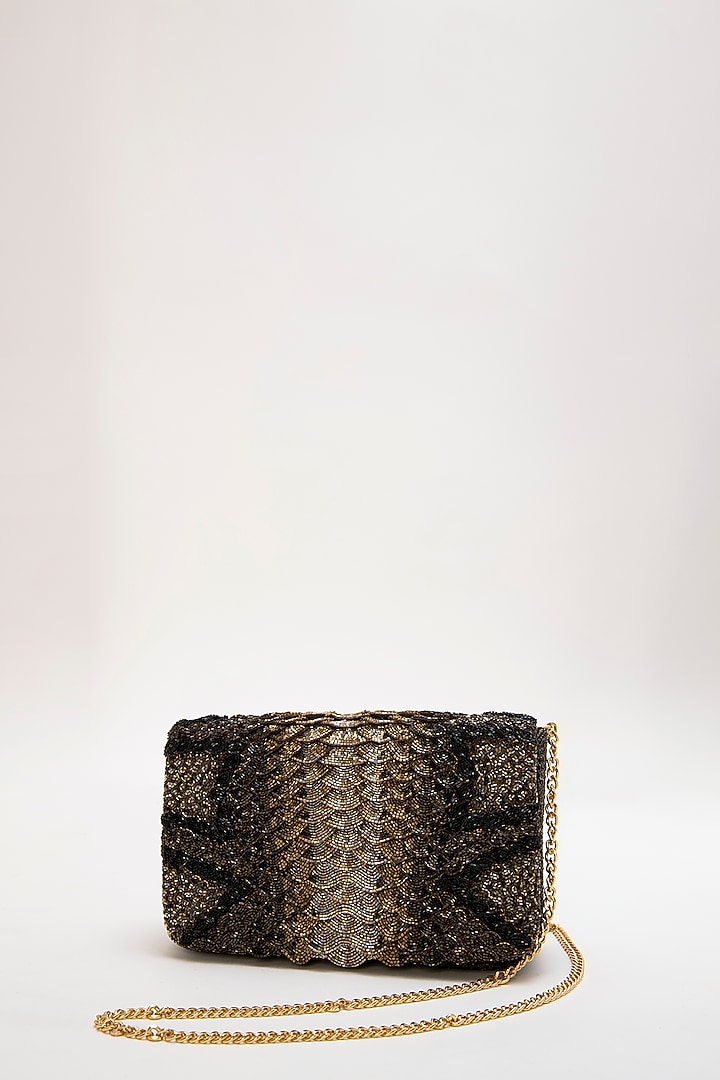 Brown Luxe Microfiber Suede Japanese Bugle Beaded Handcrafted Clutch by Doux Amour at Pernia's Pop Up Shop