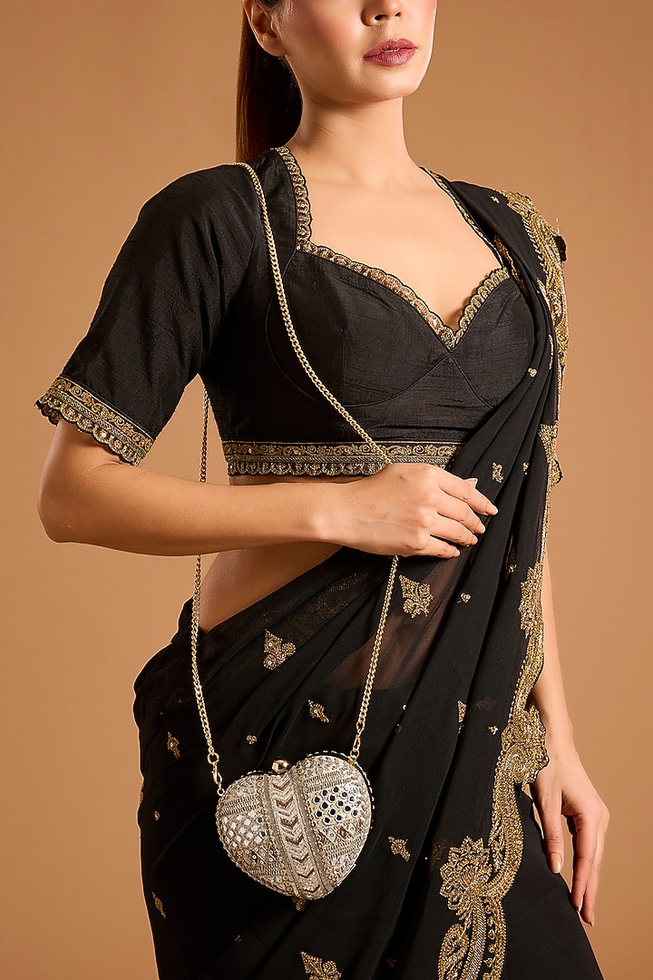 Gold Bugle Bead & Crystal Work Heart Clutch by Doux Amour at Pernia's Pop Up Shop