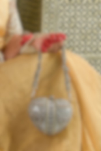 Ivory Crystal & Mirror Embroidered Heart-Shaped Clutch by Doux Amour at Pernia's Pop Up Shop