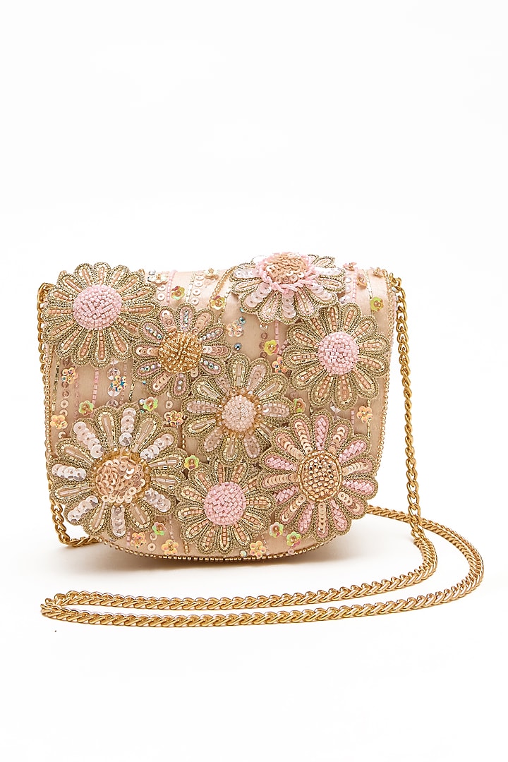 Blush Bugle Beads & Crystal Mini Clutch by Doux Amour at Pernia's Pop Up Shop