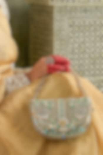 Jade Green Crystal Hand Embroidered Flapover Clutch by Doux Amour at Pernia's Pop Up Shop