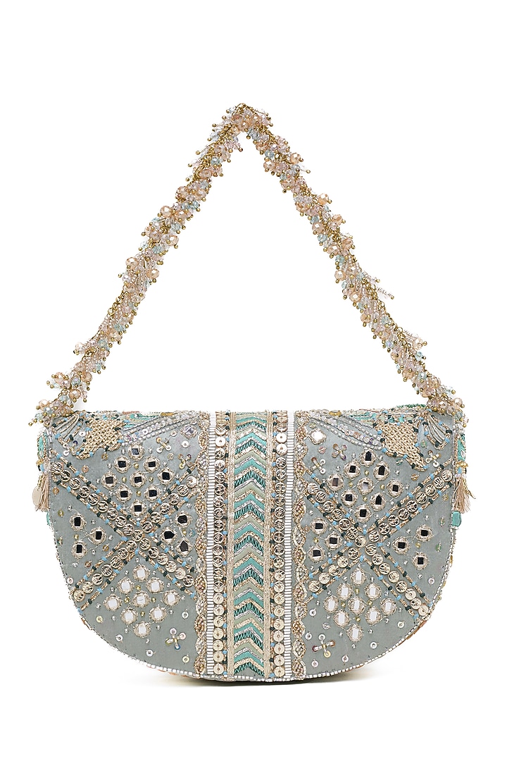 Jade Green Crystal Hand Embroidered Flapover Clutch by Doux Amour at Pernia's Pop Up Shop
