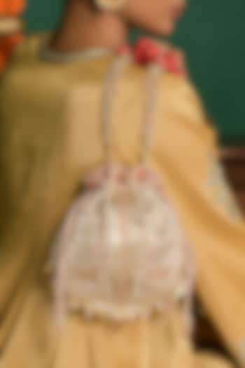 Blush Bugle Bead & Crystal Embellished Potli by Doux Amour at Pernia's Pop Up Shop