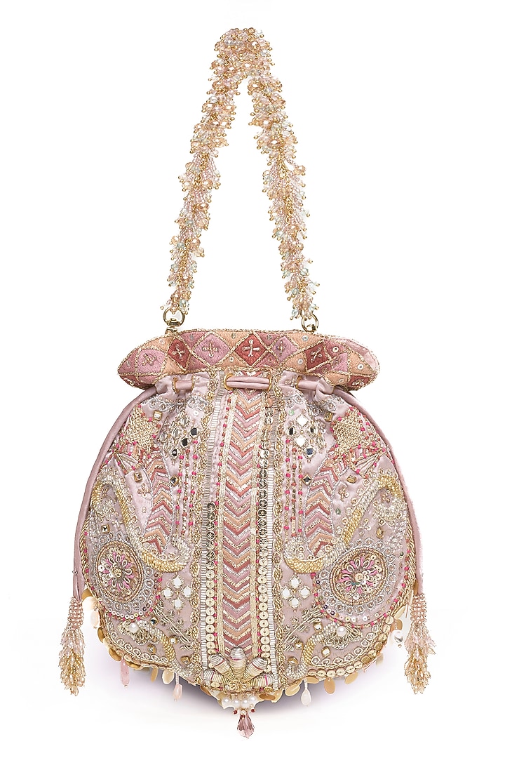 Blush Bugle Bead & Crystal Embellished Potli by Doux Amour at Pernia's Pop Up Shop