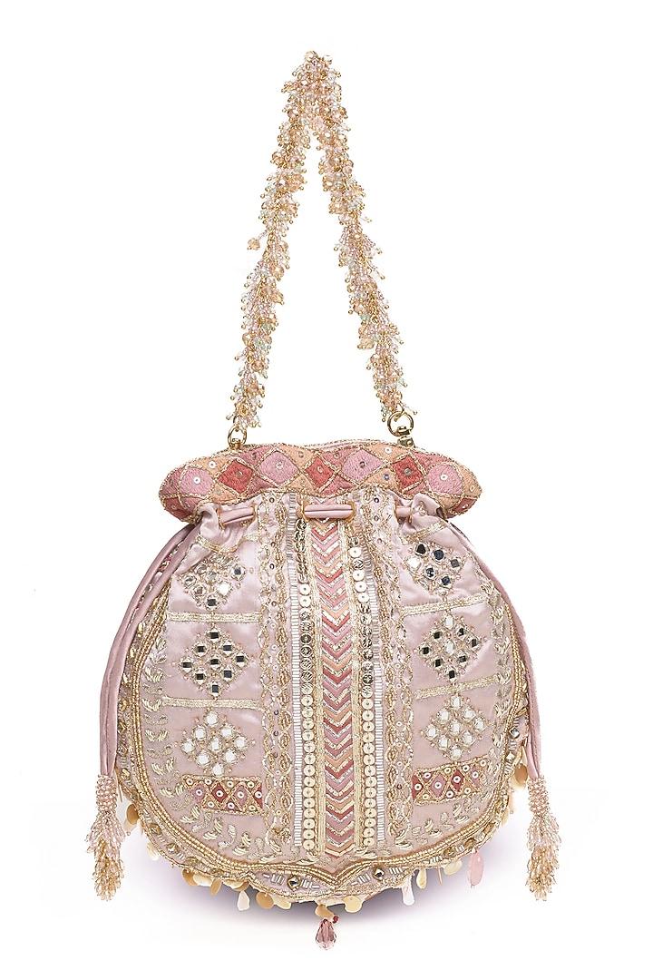 Blush Bugle Bead & Crystal Embellished Potli by Doux Amour at Pernia's Pop Up Shop