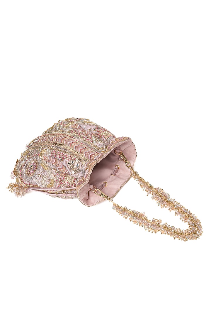 Blush Bugle Bead & Crystal Embellished Potli by Doux Amour at Pernia's Pop Up Shop
