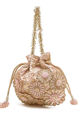 Blush Bugle Beads & Crystal Potli by Doux Amour