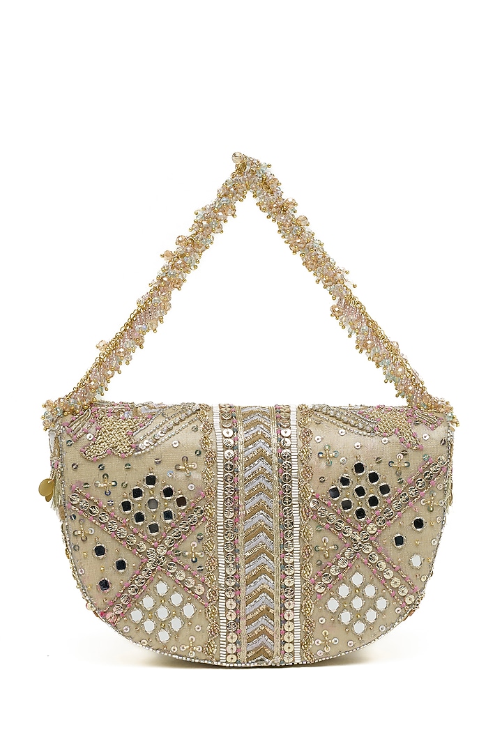 Gold & Silver Crystal Hand Embroidered Flapover Clutch by Doux Amour at Pernia's Pop Up Shop