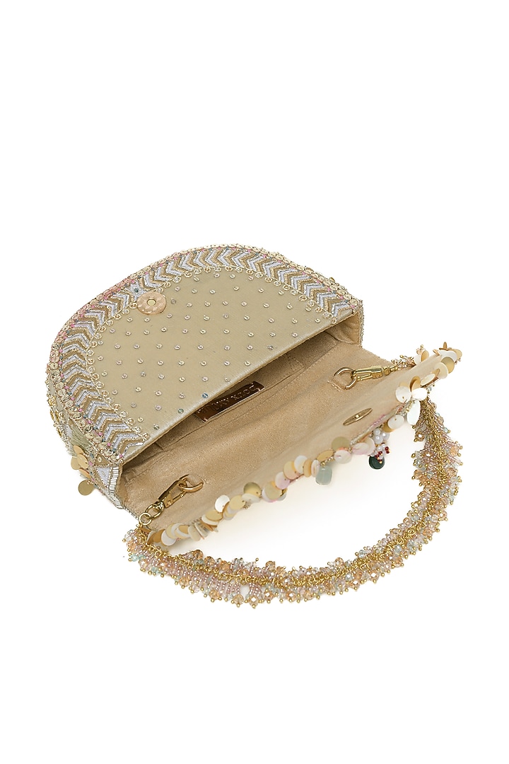 Gold & Silver Crystal Hand Embroidered Flapover Clutch by Doux Amour at Pernia's Pop Up Shop