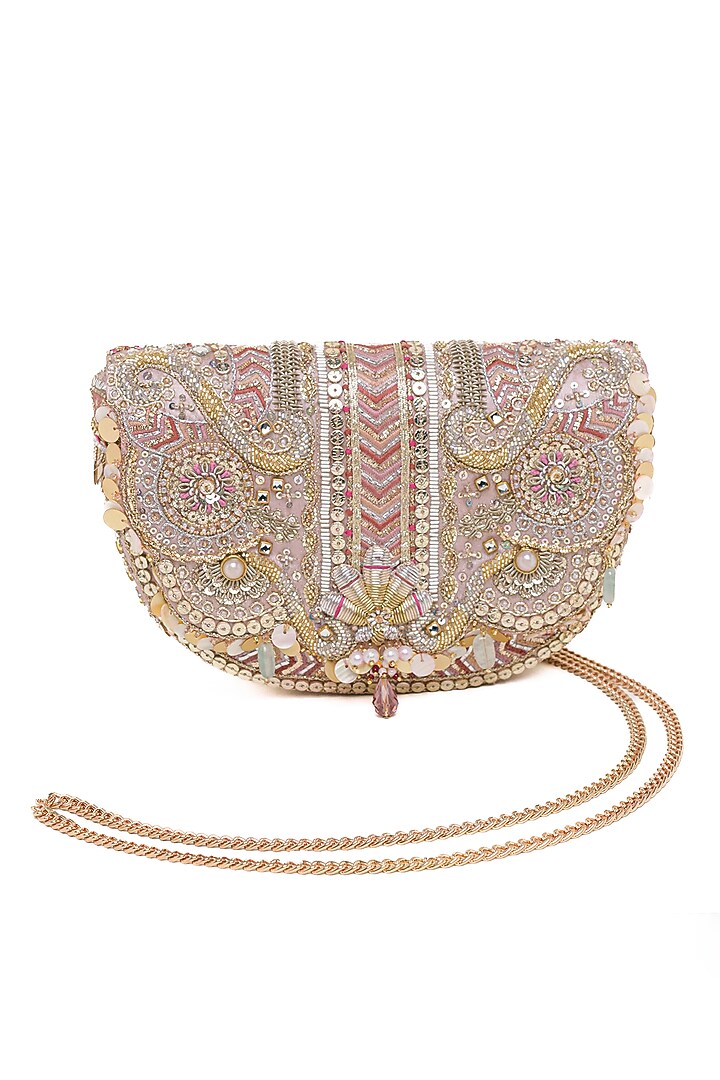 Blush Crystal Hand Embroidered Flapover Clutch by Doux Amour at Pernia's Pop Up Shop
