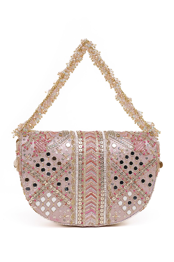 Blush Crystal Hand Embroidered Flapover Clutch by Doux Amour at Pernia's Pop Up Shop