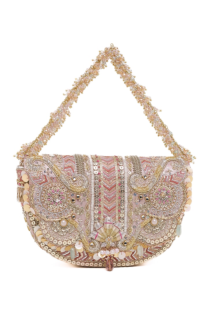 Blush Crystal Hand Embroidered Flapover Clutch by Doux Amour at Pernia's Pop Up Shop