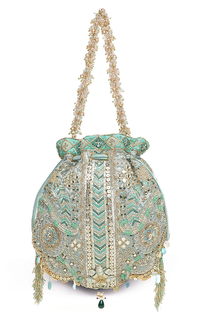 Jade Green Bugle Bead & Crystal Embellished Potli by Doux Amour at Pernia's Pop Up Shop