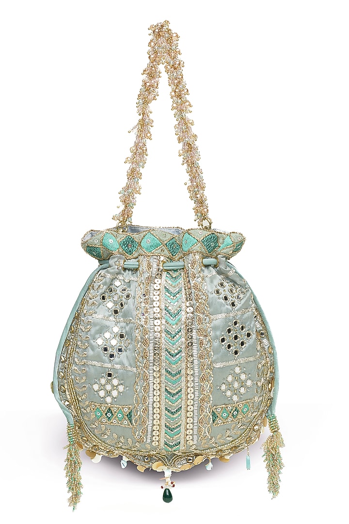 Jade Green Bugle Bead & Crystal Embellished Potli by Doux Amour at Pernia's Pop Up Shop