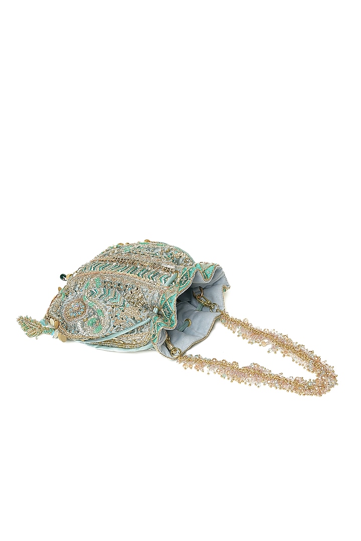 Jade Green Bugle Bead & Crystal Embellished Potli by Doux Amour at Pernia's Pop Up Shop
