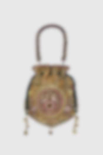 Gold Microfiber Japanese Bugle Beads Hand Embroidered Potli by Doux Amour at Pernia's Pop Up Shop